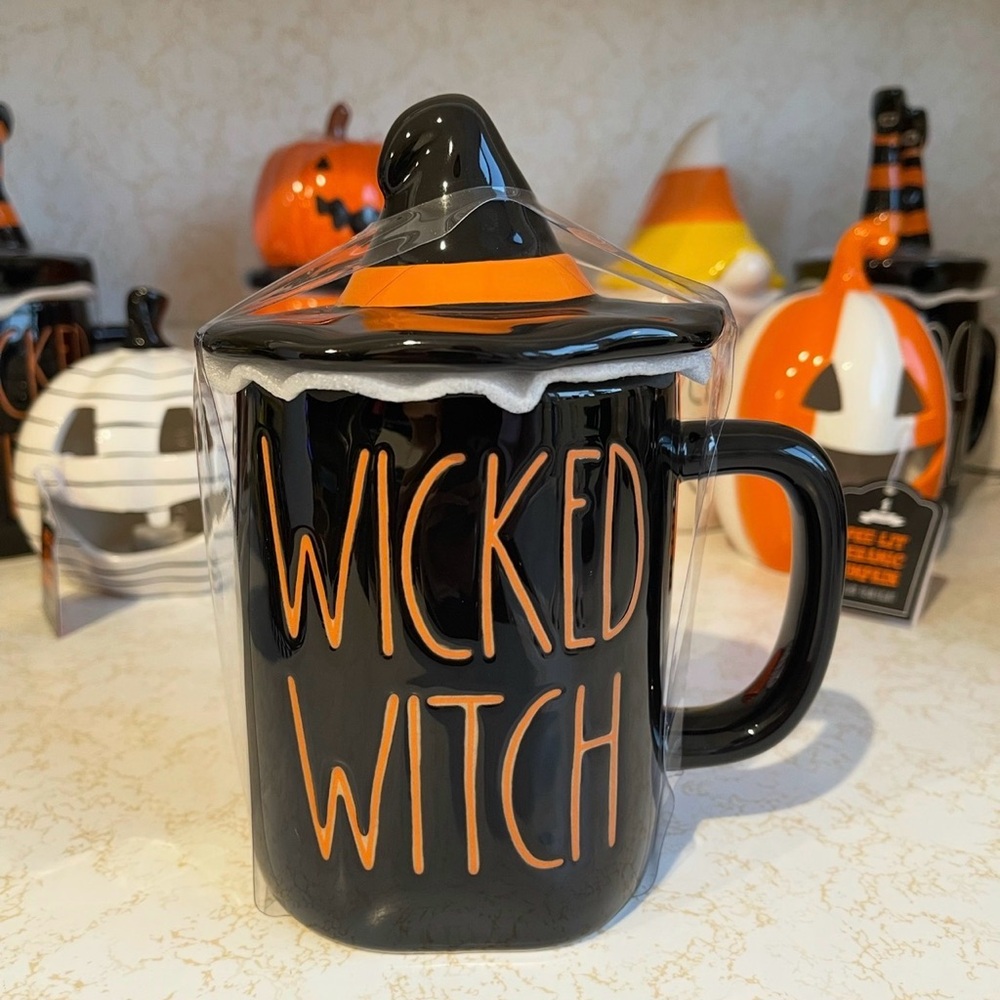 RAE DUNN HALLOWEEN WICKED WITCH HAT TOPPER LIDDED MUG COFFEE CUP SPOOKY CUTE